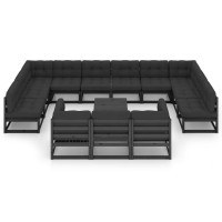 vidaXL 14 Piece Patio Lounge Set with Cushions Black Solid Pinewood