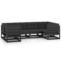 vidaXL 6 Piece Patio Lounge Set with Cushions Black Solid Pinewood