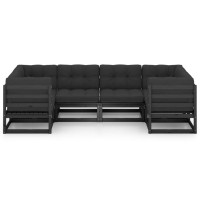 vidaXL 6 Piece Patio Lounge Set with Cushions Black Solid Pinewood