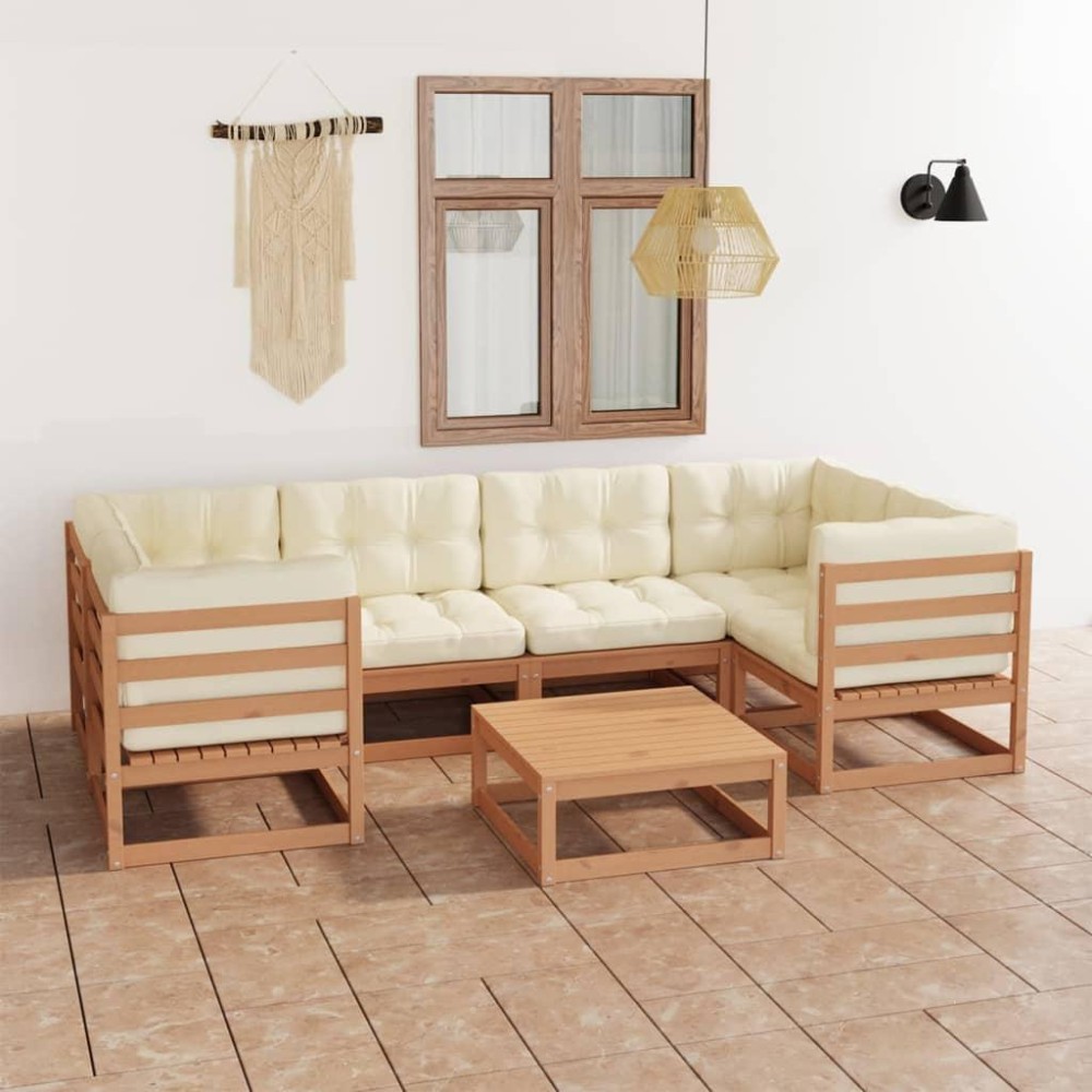 vidaXL 7 Piece Patio Lounge Set&Cushions Honey Brown Solid Pinewood