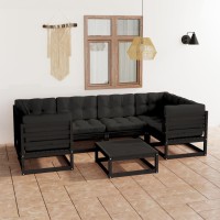 vidaXL 7 Piece Patio Lounge Set with Cushions Black Solid Pinewood