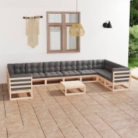 vidaXL 11 Piece Patio Lounge Set with Cushions Solid Pinewood