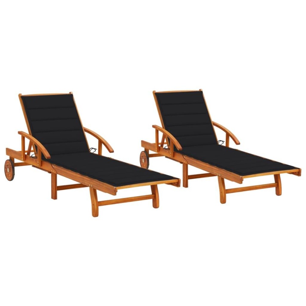 vidaXL Sun Loungers 2 pcs with Cushions Solid Acacia Wood