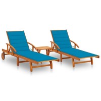 vidaXL Sun Loungers 2 pcs with Table and Cushions Solid Wood Acacia