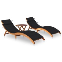 vidaXL Sun Loungers 2 pcs with Table and Cushions Solid Acacia Wood