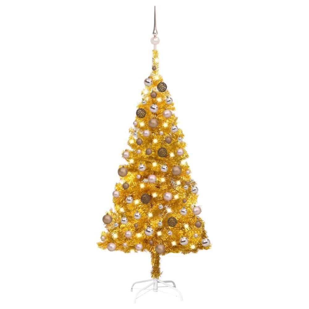 vidaXL Artificial Pre-lit Christmas Tree with Ball Set Gold 47.2