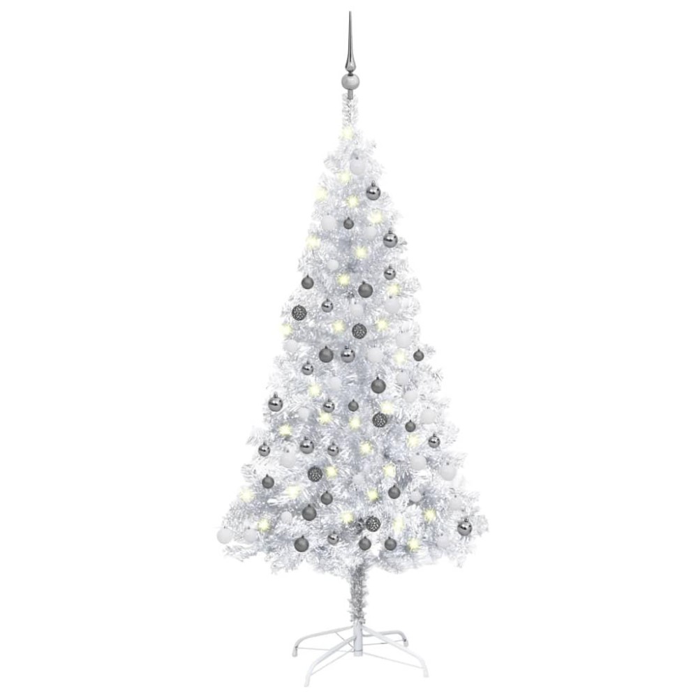 vidaXL Artificial Pre-lit Christmas Tree with Ball Set Silver 59.1