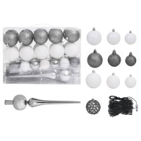 vidaXL Artificial Pre-lit Christmas Tree with Ball Set Silver 59.1