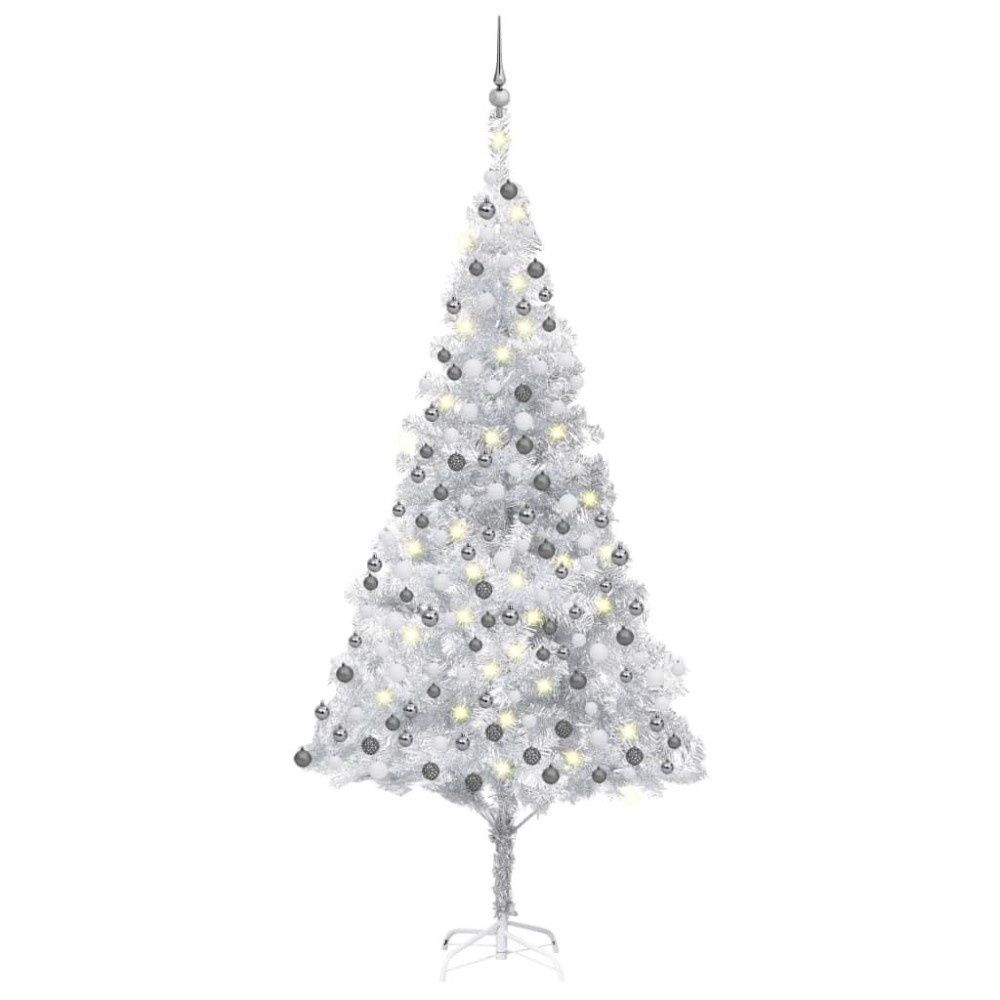 vidaXL Artificial Pre-lit Christmas Tree with Ball Set Silver 82.7