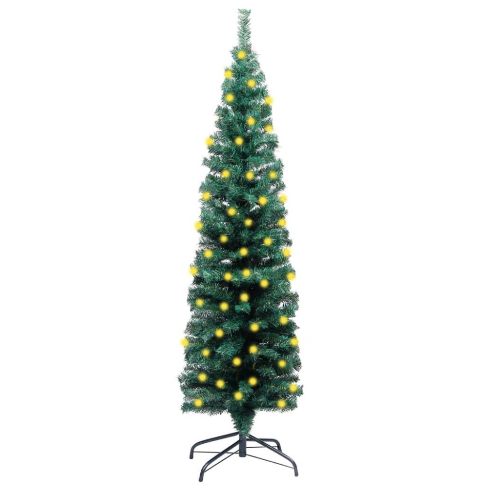 vidaXL Slim Artificial Pre-lit Christmas Tree with Stand Green 59.1