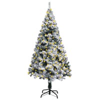 vidaXL Artificial Pre-lit Christmas Tree with Flocked Snow Green 47.2