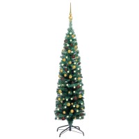 vidaXL Slim Artificial Pre-lit Christmas Tree with Ball Set Green 47.2