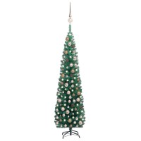 vidaXL Slim Artificial Pre-lit Christmas Tree with Ball Set Green 94.5