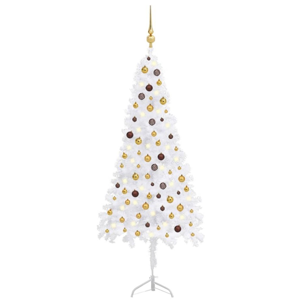 vidaXL Corner Artificial Christmas Tree LEDs&Ball Set White 82.7