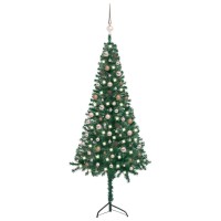 vidaXL Corner Artificial Christmas Tree LEDs&Ball Set Green 82.7