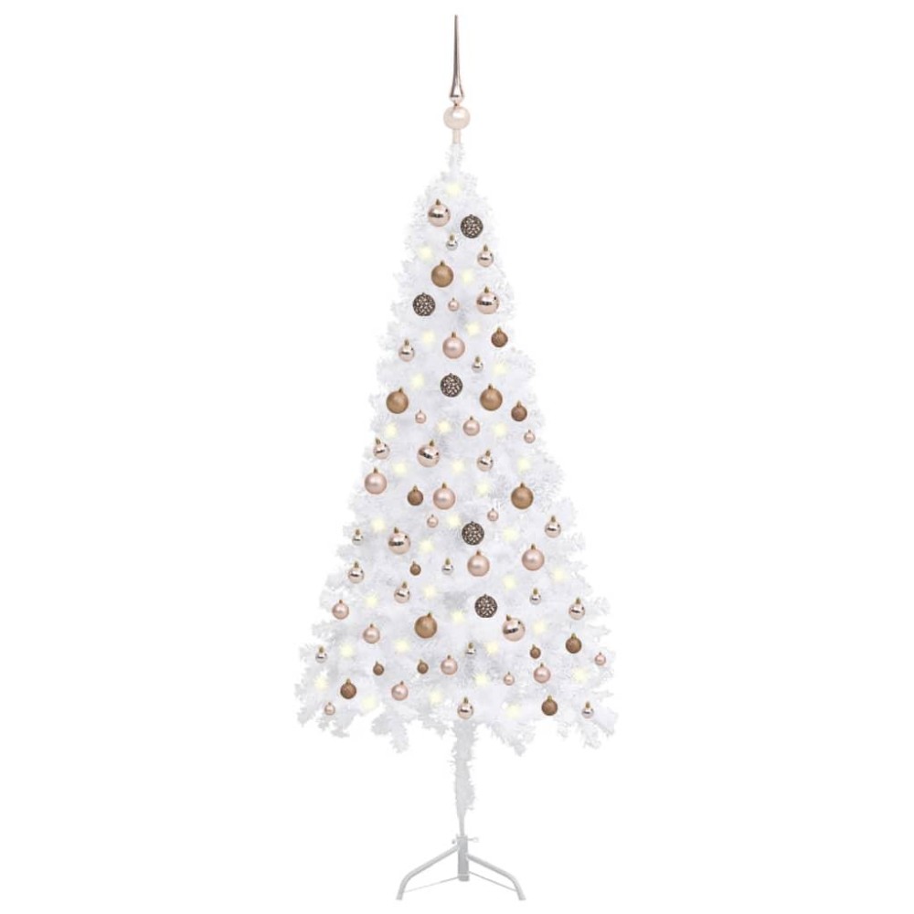 vidaXL Corner Artificial Christmas Tree LEDs&Ball Set White 70.9