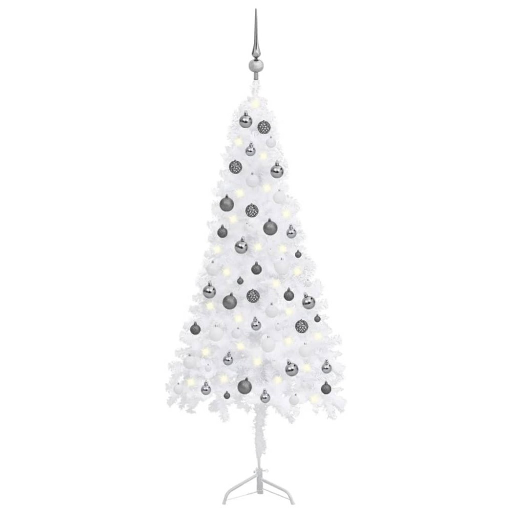 vidaXL Corner Artificial Christmas Tree LEDs&Ball Set White 59.1