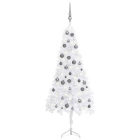 vidaXL Corner Artificial Christmas Tree LEDs&Ball Set White 59.1