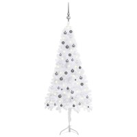 vidaXL Corner Artificial Christmas Tree LEDs&Ball Set White 82.7