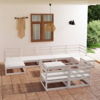 vidaXL 10 Piece Patio Lounge Set White Solid Pinewood