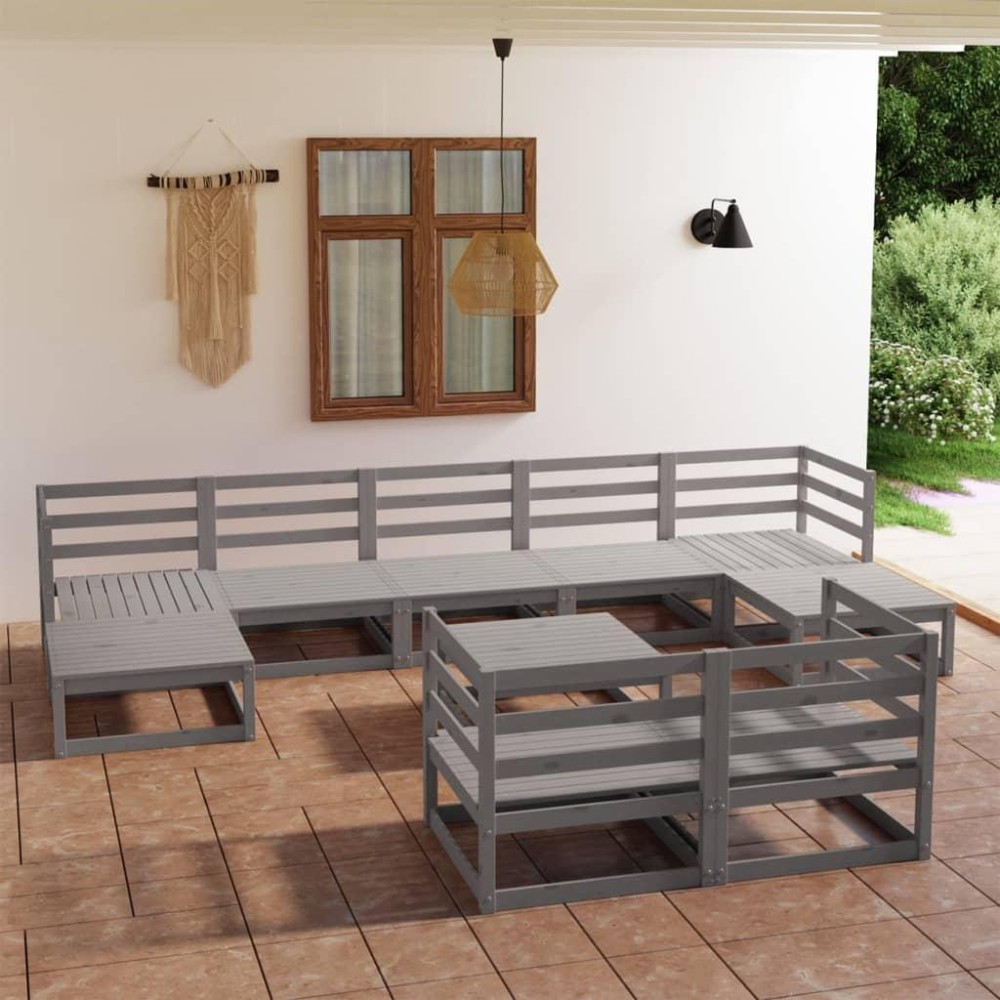 vidaXL 10 Piece Patio Lounge Set Gray Solid Pinewood