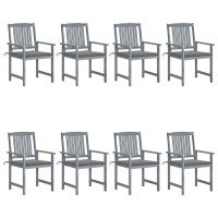 Vidaxl Patio Chairs With Cushions 8 Pcs Solid Acacia Wood Gray