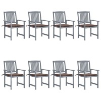 Vidaxl Patio Chairs With Cushions 8 Pcs Solid Acacia Wood Gray