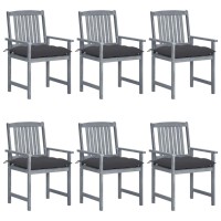 Vidaxl Patio Chairs With Cushions 6 Pcs Solid Acacia Wood Gray