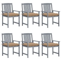 Vidaxl Patio Chairs With Cushions 6 Pcs Solid Acacia Wood Gray