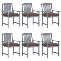 vidaXL Patio Chairs with Cushions 6 pcs Solid Acacia Wood Gray