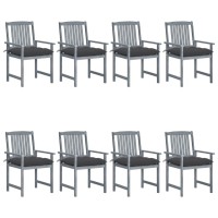 Vidaxl Patio Chairs With Cushions 8 Pcs Solid Acacia Wood Gray