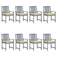 Vidaxl Patio Chairs With Cushions 8 Pcs Solid Acacia Wood Gray