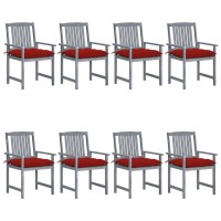 vidaXL Patio Chairs with Cushions 8 pcs Solid Acacia Wood Gray