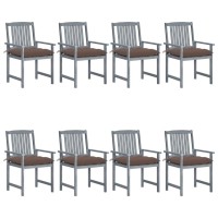 Vidaxl Patio Chairs With Cushions 8 Pcs Solid Acacia Wood Gray