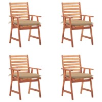 vidaXL Patio Dining Chairs 4 pcs with Cushions Solid Acacia Wood