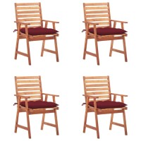 vidaXL Patio Dining Chairs 4 pcs with Cushions Solid Acacia Wood