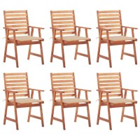 vidaXL Patio Dining Chairs 6 pcs with Cushions Solid Acacia Wood