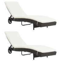 vidaXL Sun Loungers 2 pcs with Wheels and Cushions Poly Rattan Brown