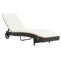 vidaXL Sun Loungers 2 pcs with Wheels and Cushions Poly Rattan Brown