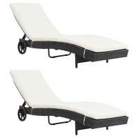 vidaXL Sun Loungers 2 pcs with Wheels and Cushions Poly Rattan Black