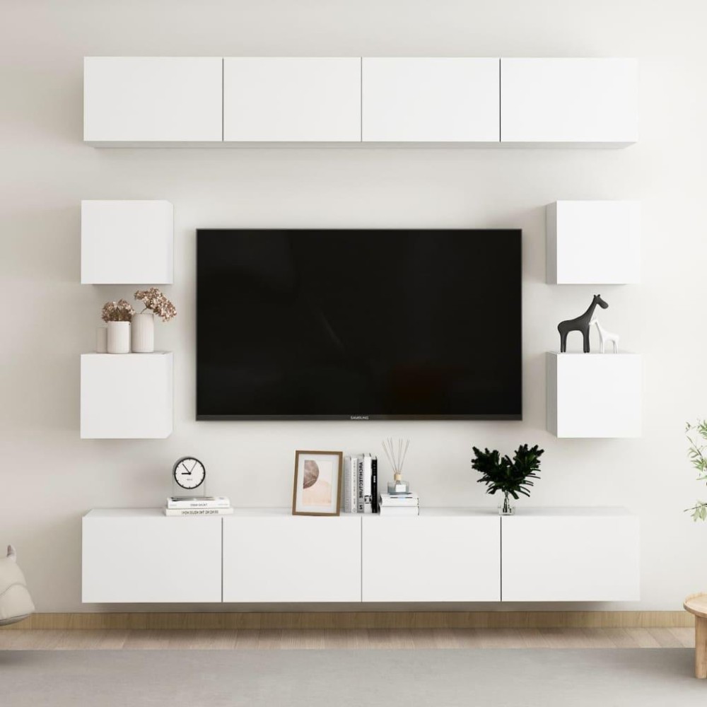 vidaXL 8 Piece TV Stand Set White Engineered Wood