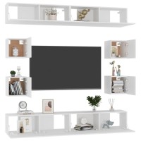 vidaXL 8 Piece TV Stand Set White Engineered Wood