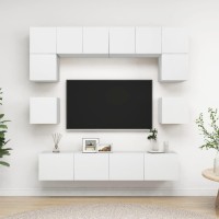 vidaXL 8 Piece TV Stand Set White Engineered Wood