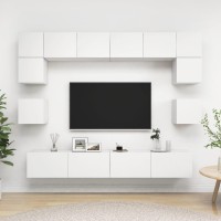 vidaXL 8 Piece TV Stand Set White Engineered Wood