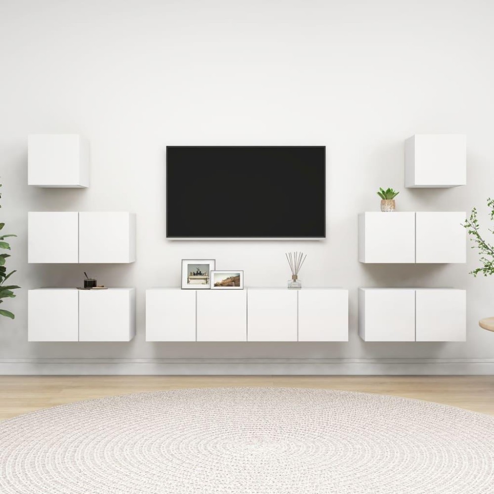 vidaXL 8 Piece TV Stand Set White Engineered Wood