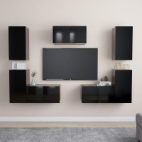 vidaXL 7 Piece TV Stand Set Black Engineered Wood