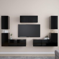 vidaXL 7 Piece TV Stand Set Black Engineered Wood