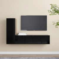 vidaXL 3 Piece TV Stand Set Black Engineered Wood