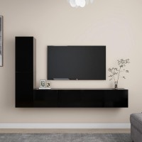 vidaXL 4 Piece TV Stand Set Black Engineered Wood