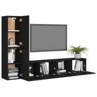 vidaXL 4 Piece TV Stand Set Black Engineered Wood